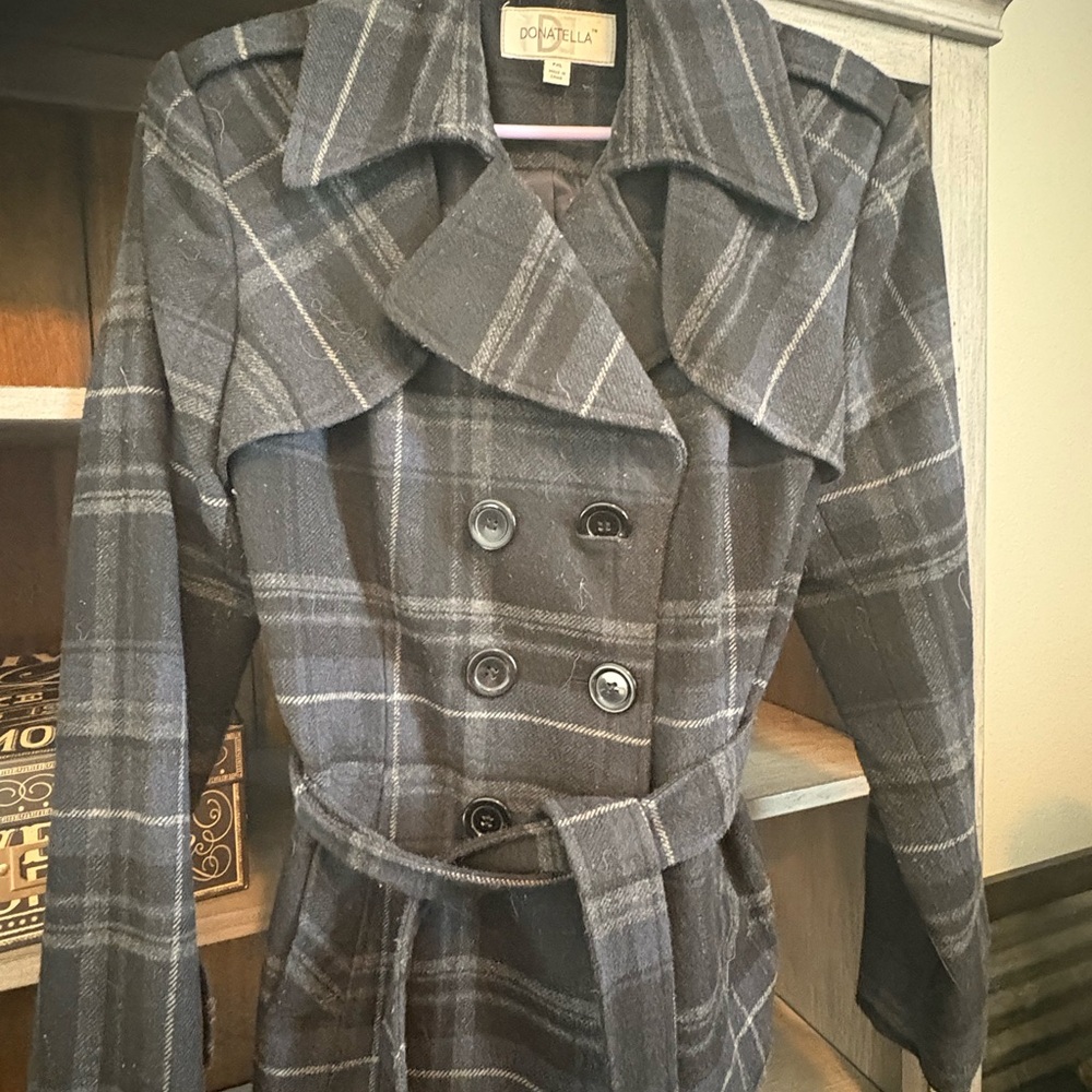 Donatella Charcoal Plaid Trench Coat